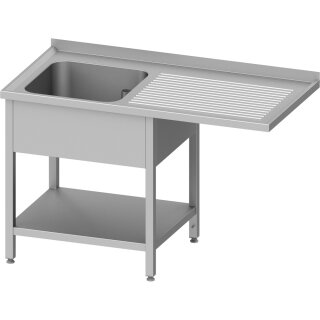Spültisch mit Grundboden, und Überstand, 1300x600x900 mm, mit einem Becken links, mit Aufkantung, verschweißt