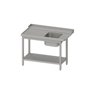 Zulauftisch, Korbführung mit Gefälle, mit Grundboden und einem Becken 1700x750x880 mm, Anbauseite links, mit Aufkantung, verschweißt