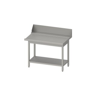 Ablauftisch "PRO", Korbführung mit Gefälle, mit Grundboden 1700x750x880 mm, Anbauseite rechts, mit Aufkantung 200 mm und Beckenblende, verschweißt