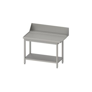 Ablauftisch "PRO", Korbführung mit Gefälle, mit Grundboden 1600x750x880 mm, Anbauseite links, mit Aufkantung 200 mm und Beckenblende, verschweißt