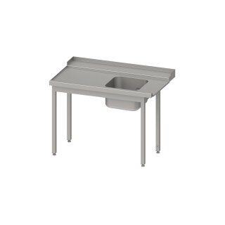 Zulauftisch, Korbführung mit Gefälle, ohne Grundboden mit einem Becken 1100x750x880 mm, Anbauseite links, mit Aufkantung, verschweißt