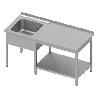 Cheftisch mit Grundboden unter der Arbeitsfläche, mit einem Becken links 1200x700x850 mm, mit Aufkantung, verschweißt