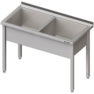 Topfspüle mit zwei Becken, 1500x600x850 mm, 300 mm Beckenhöhe, mit Aufkantung, verschweißt