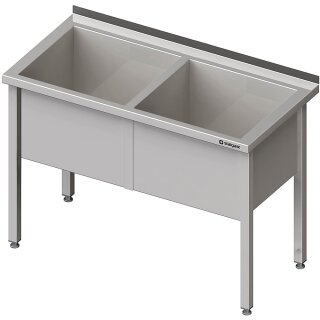 Topfspüle mit zwei Becken, 1600x700x850 mm, 400 mm Beckenhöhe, mit Aufkantung, verschweißt