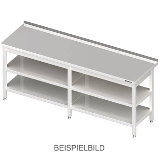 Arbeitstisch mit Grund- und Zwischenboden, 2100x600x850 mm, ohne Aufkantung, verschweißt