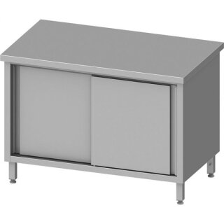 Arbeitsschrank mit Schiebetüren, 800x600x850 mm, ohne Aufkantung, verschweißt