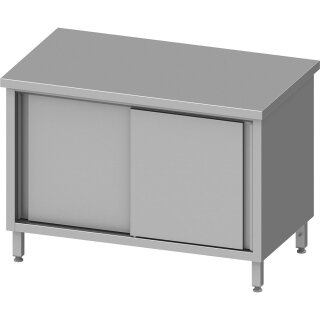 Arbeitsschrank mit Schiebetüren 2000x600x850 mm, ohne Aufkantung, verschweißt