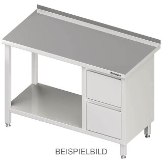 Arbeitstisch mit Grundboden, 1800x700x850 mm, mit 2er Schubladenblock rechts, ohne Aufkantung, verschweißt