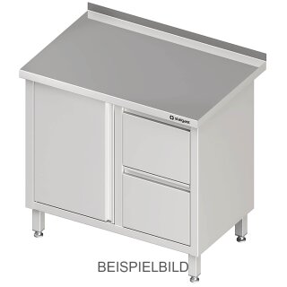 Arbeitsschrank mit Flügeltür, 1000x700x850 mm, mit 2er Schubladenblock rechts, ohne Aufkantung, verschweißt