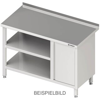 Arbeitstisch mit Grund- und Zwischenboden, 1200x700x850 mm, mit Flügeltürschrank links, ohne Aufkantung, verschweißt