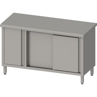 Arbeitsschrank mit Schiebetüren 2000x600x850 mm, mit Flügeltürschrank links, ohne Aufkantung, verschweißt