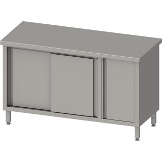 Arbeitsschrank mit Schiebetüren, 1300x600x850 mm, mit Flügeltürschrank rechts, ohne Aufkantung, verschweißt
