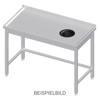 Arbeitstisch ohne Grundboden, 1500x600x850 mm, mit Abfallloch rechts, ohne Aufkantung, verschweißt