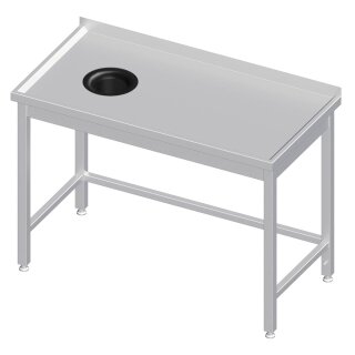 Arbeitstisch ohne Grundboden, 1500x600x850 mm, mit Abfallloch links, mit Aufkantung, verschweißt