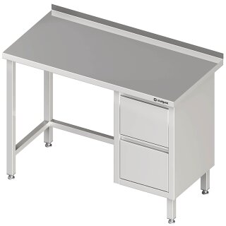 Arbeitstisch ohne Grundboden, 2600x600x850 mm, mit 2er Schubladenblock rechts, mit Aufkantung, verschweißt