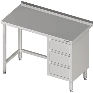 Arbeitstisch ohne Grundboden, 2000x700x850 mm, mit 3er Schubladenblock rechts, mit Aufkantung, verschweißt