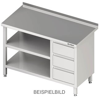 Arbeitstisch mit Grund- und Zwischenboden, 2400x700x850 mm, mit 3er Schubladenblock rechts, ohne Aufkantung, verschweißt