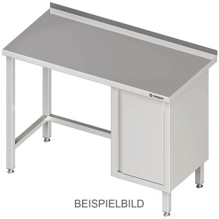 Arbeitstisch ohne Grundboden, 2100x600x850 mm, mit Flügeltürschrank links, mit Aufkantung, verschweißt