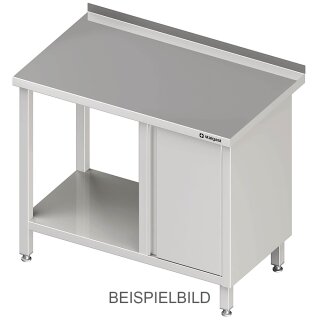 Arbeitstisch mit Grundboden, 2100x600x850 mm, mit Flügeltürschrank links, ohne Aufkantung, verschweißt