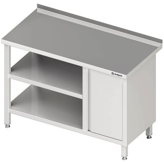 Arbeitstisch mit Grund- und Zwischenboden, 2500x700x850 mm, mit Flügeltürschrank rechts, mit Aufkantung, verschweißt