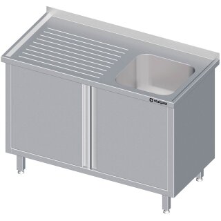 Spülschrank mit Flügeltüren 1400x600x850 mm, mit einem Becken rechts, mit Aufkantung, verschweißt