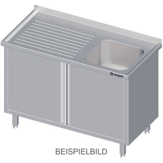 Spülschrank mit Flügeltüren 1200x700x850 mm, mit einem Becken links, mit Aufkantung, verschweißt