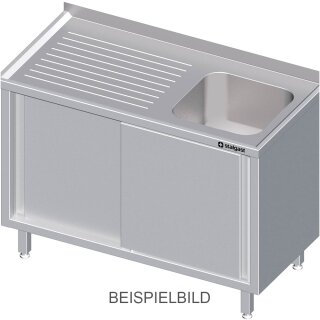 Spülschrank mit Schiebetüren 1300x600x850 mm, mit einem Becken links, mit Aufkantung, verschweißt