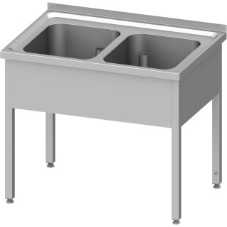 Spültisch ohne Grundboden 1000x700x850 mm, mit zwei Becken mit Aufkantung, verschweißt