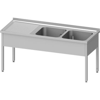 Spültisch ohne Grundboden 1400x600x850 mm, mit zwei Becken rechts, mit Aufkantung, verschweißt