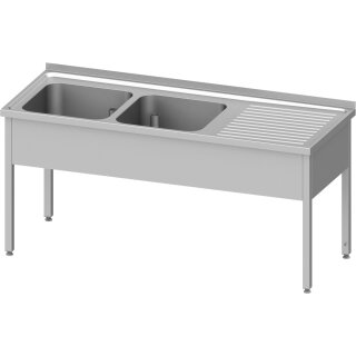 Spültisch ohne Grundboden 1400x600x850 mm, mit zwei Becken links, mit Aufkantung, verschweißt