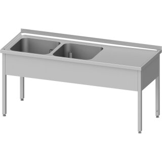 Spültisch ohne Grundboden 1200x700x850 mm, mit zwei Becken links, mit Aufkantung, verschweißt