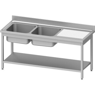 Spültisch ECO mit Grundboden 1400x700x850 mm, mit zwei Becken links, mit Aufkantung, Selbstmontage