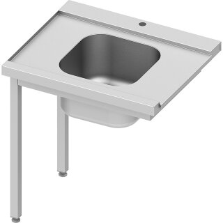 Zulauftisch ECO auf zwei Beinen mit einem Becken 1000x670x870 mm, Anbauseite links, mit Aufkantung, Selbstmontage