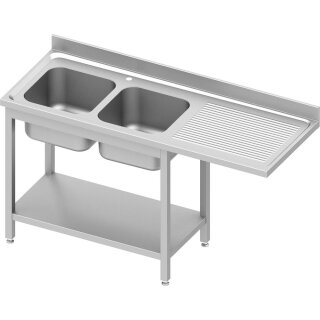 Spültisch ECO mit Grundboden und Überstand 1600x700x900 mm, mit zwei Becken links, mit Aufkantung, Selbstmontage