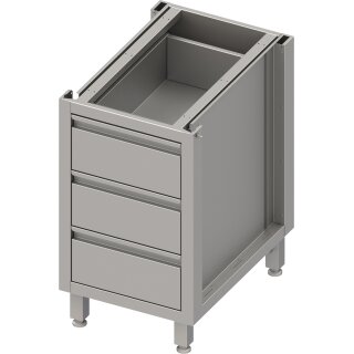 Unterschrank Boxversion 2.0, für Beine/Sockelrahmen, mit drei Schubladen 450x640x660 mm