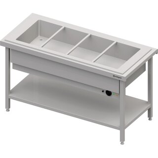 Warmausgabe mit einem Bain-Marie-Becken 4x GN1/1, 1570x750x880, Edelstahlabdeckung