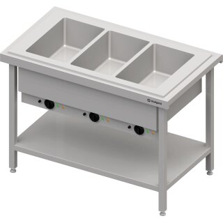 Warmausgabe mit Bain-Marie 3x GN1/1 Einzelbecken, 1245x750x880, Edelstahlabdeckung