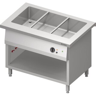 Bain-Marie-Station "Free Flow" mit einem Becken 3x GN1/1, 1132x750x880 mm Edelstahlabdeckung