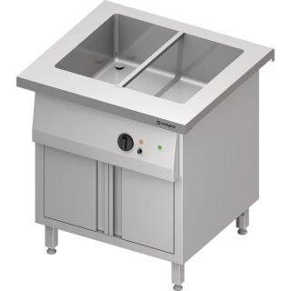 Bain-Marie-Station "Free Flow" mit einem Becken 2x GN1/1 und Flügeltüren, 799x750x880 mm Edelstahlabdeckung