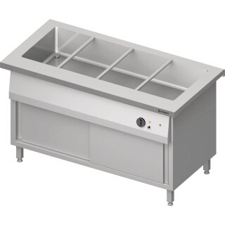 Bain-Marie-Station "Free Flow" mit einem Becken 4x GN1/1 und Schiebetüren, 1465x750x880 mm Edelstahlabdeckung