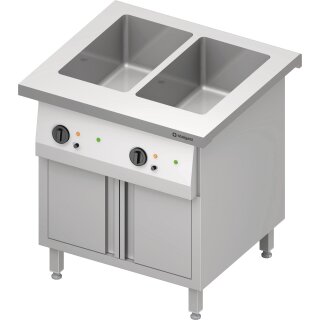 Bain-Marie-Station "Free Flow" 2x GN1/1-Becken, mit Flügeltüren, 799x750x880 mm Edelstahlabdeckung