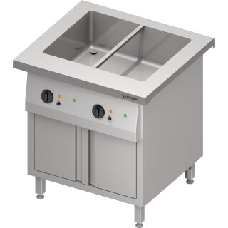 Bain-Marie-Station "Free Flow" mit einem Becken 2x GN1/1, Wärmeschrank und Flügeltüren, 799x750x880 mm Edelstahlabdeckung