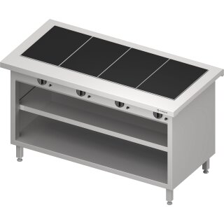 Warmausgabe "Free Flow" mit 4 Wärmeplatten aus Glaskeramik und offenem Unterschrank 1465x750x880 mm, Edelstahlabdeckung