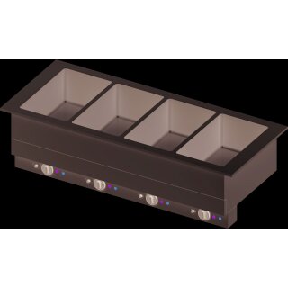 Bain-Marie "Drop-In" 4x GN1/1 Einzelbecken 1480x620x390 mm, Edelstahlabdeckung