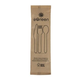 eGreen Einzeln in Kraftpapier verpacktes 4-in-1-Holzbesteck-Set (250 Stück)