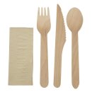 eGreen Einzeln in Kraftpapier verpacktes 4-in-1-Holzbesteck-Set (250 Stück)