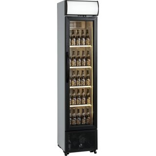 Esta Getränkekühlschrank Schmal mit Werbetafel - 182 Liter, Umluftkühlung, LED
