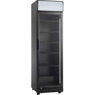 Gastro Glastürkühlschrank mit 386 Liter - Automatische Türschließung, schwarz