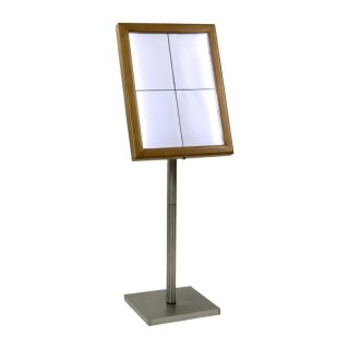 Securit Menükartenhalter mit weißen LEDs aus Teakholz 4xA4 mit Pfosten und Sockel