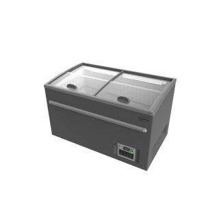 Combisteel Supermarkttiefkühlschrank mit 2 Glasschiebeldeckel, 320 Liter, grau, -22/-18°C